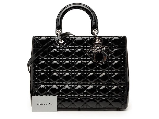 Borsa Dior Large Patent Cannage Lady Dior nera Nero - vista 8