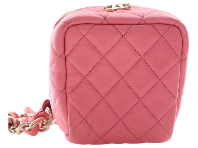 Rosa Chanel gesteppte Lammhaut Cube-Ketten Vanity-Tasche Pink - Ansicht 3