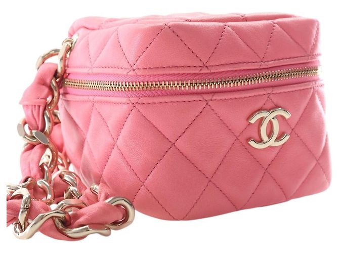 Rosa Chanel gesteppte Lammhaut Cube-Ketten Vanity-Tasche Pink - Ansicht 6