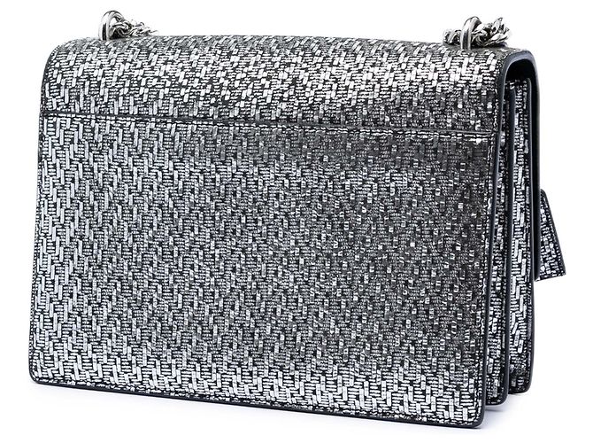 Borsa a tracolla Saint Laurent Medium Metallic Woven Leather Monogram Sunset argento - vista 2