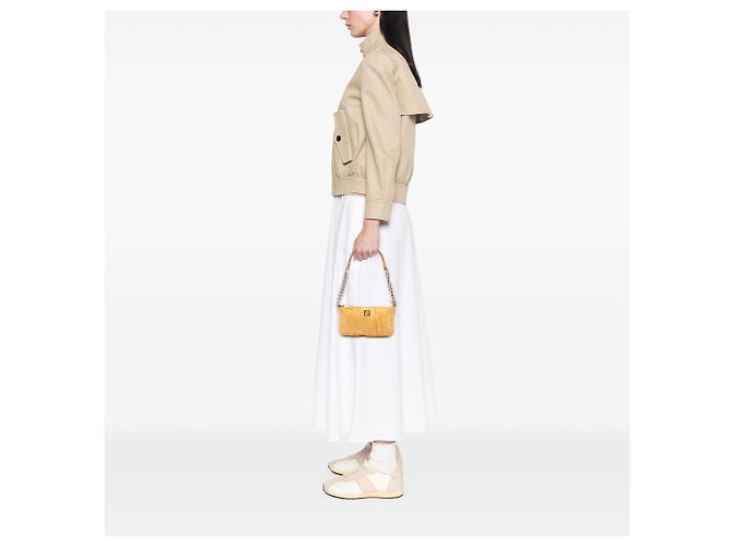Pochette a tracolla Fendi Pleated Nubuck FF Chain Gialla Giallo - vista 7