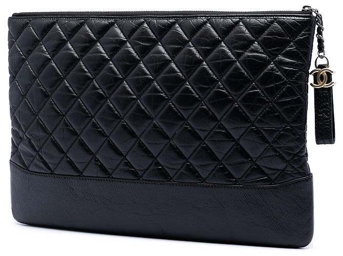 Clutch Chanel Gabrielle O Case Large in vitello invecchiato nero - vista 2