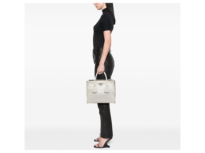 Double Borsa satchel bianca Prada Glace Calf con doppia tasca e doppio manico Bianco - vista 6