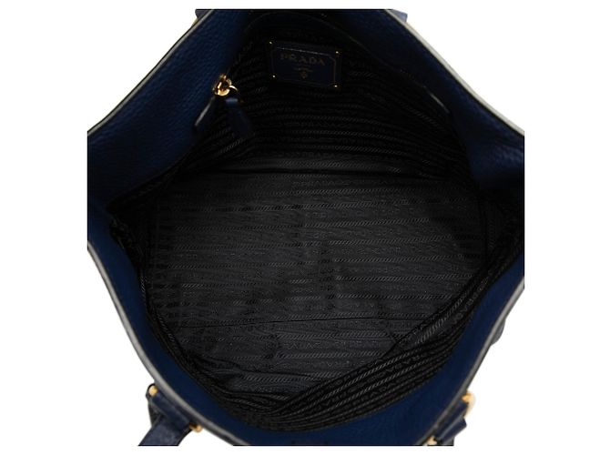 Tote Blue Prada Vitello Daino Canapa Logo - vista 4