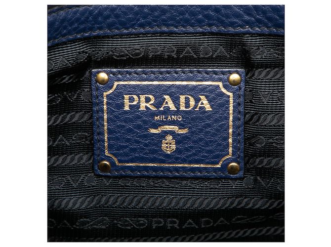 Tote Blue Prada Vitello Daino Canapa Logo - vista 5