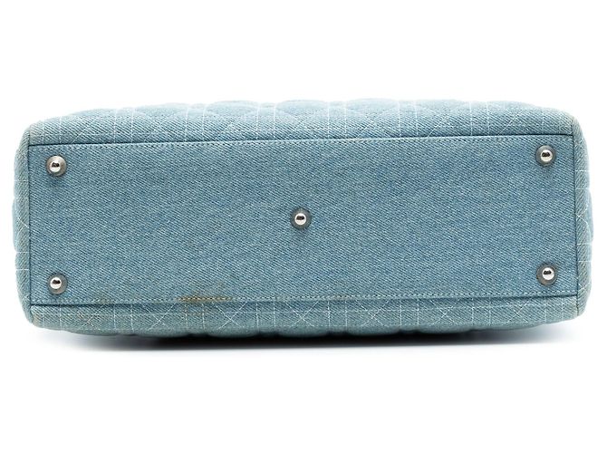 Borsa satchel Lady Dior in denim blu grande con manici in acrilico cannage - vista 3