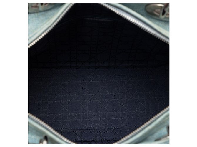 Borsa satchel Lady Dior in denim blu grande con manici in acrilico cannage - vista 4