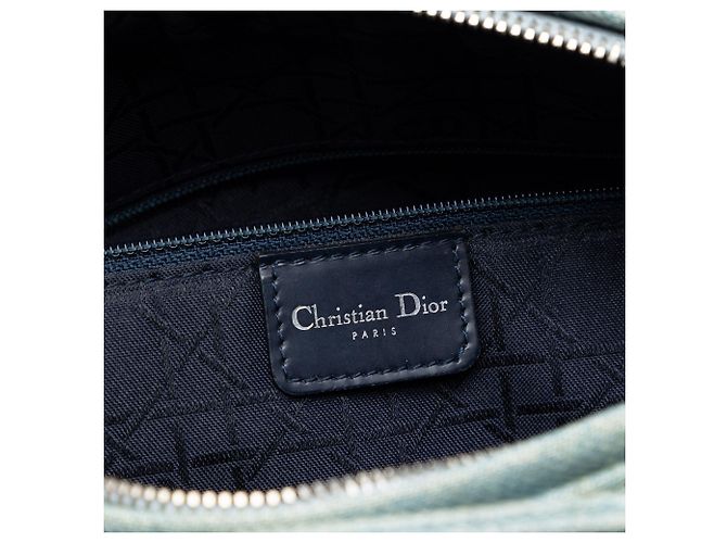 Borsa satchel Lady Dior in denim blu grande con manici in acrilico cannage - vista 5