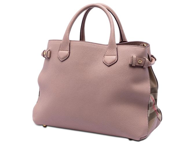 Borsa a tracolla Burberry in pelle di vitello e House Check rosa, misura Medium - vista 2