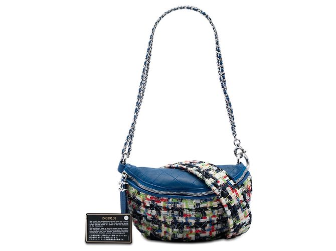 Borsa a vita convertibile Chanel in tweed blu e vitello trapuntato - vista 6