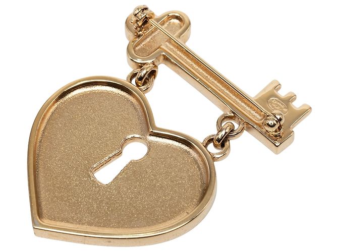 Spilla Chanel CC Cuore con Lucchetto e Chiave in Strass Dorato D'oro - vista 2