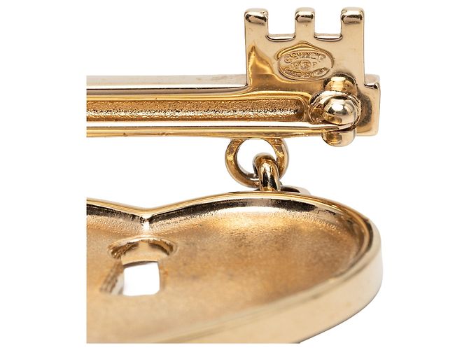 Spilla Chanel CC Cuore con Lucchetto e Chiave in Strass Dorato D'oro - vista 3