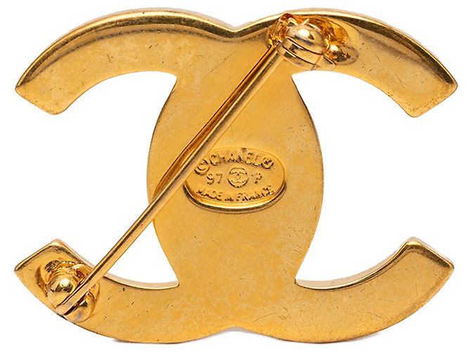Broche Chanel CC banhada a ouro com fecho Turn Lock Dourado - vista 2
