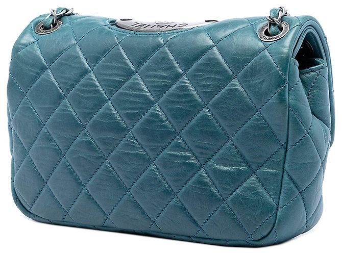Borsa a tracolla Chanel Quilted Calfskin Plaque Double Flap Blu - vista 2