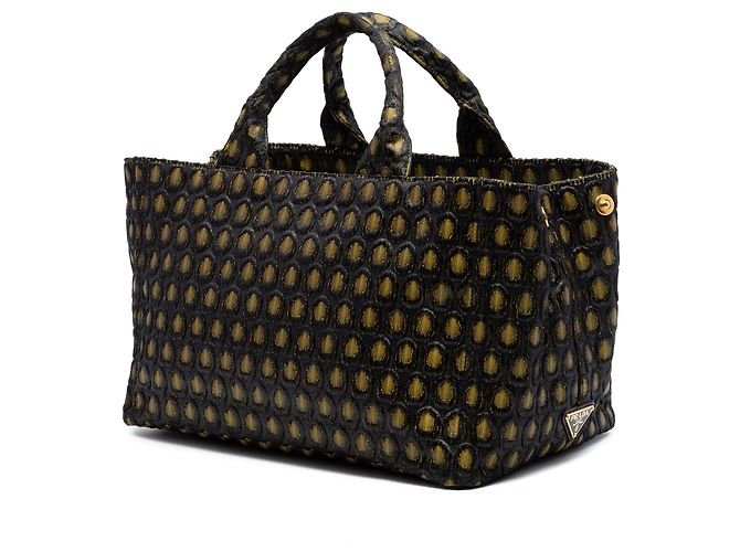 Borsa Tote Tessuto Broccato Canapa nera Prada Nero - vista 2