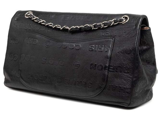 Cambon Borsa a tracolla Chanel Maxi Reissue 2.55 Double Flap in pelle di vitello goffrata nera Nero - vista 2