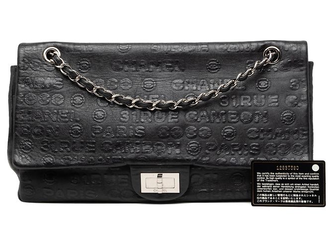 Cambon Borsa a tracolla Chanel Maxi Reissue 2.55 Double Flap in pelle di vitello goffrata nera Nero - vista 8