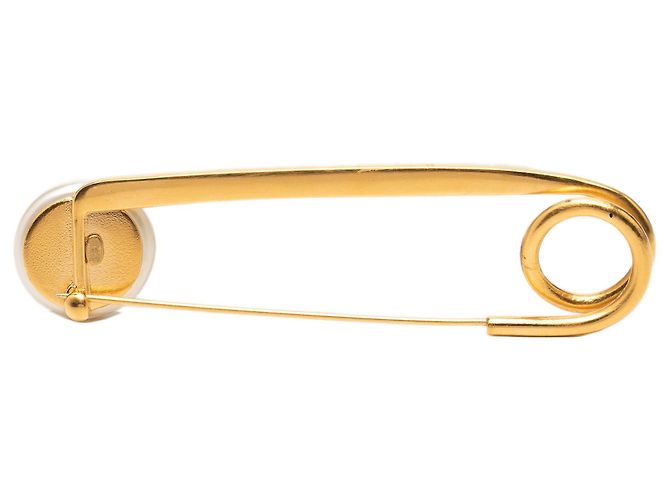 Spilla a spilla di sicurezza Chanel CC placcata oro con perle finte D'oro - vista 2
