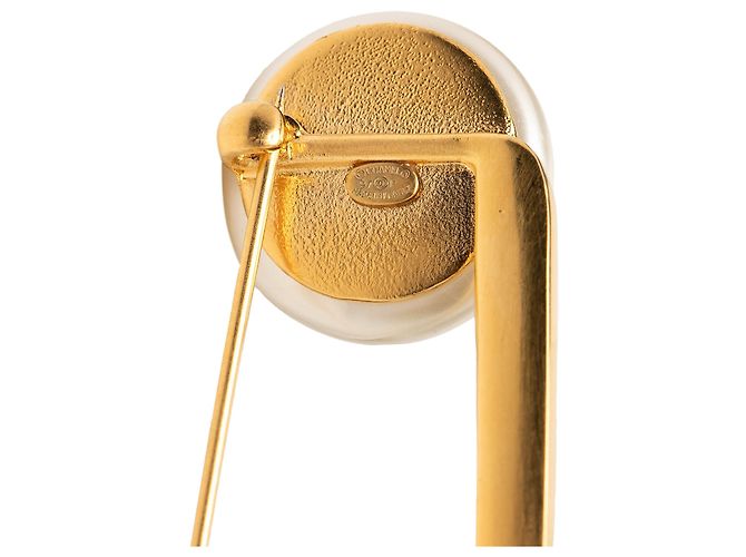 Spilla a spilla di sicurezza Chanel CC placcata oro con perle finte D'oro - vista 3