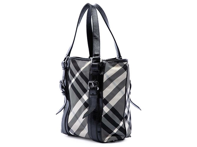 Borsa Tote Victoria Small Beat Check in nylon grigio Burberry - vista 2