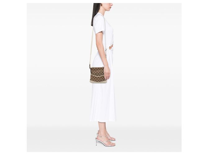 Borsa a tracolla Gucci Small GG Canvas Perforated Beige - vista 7