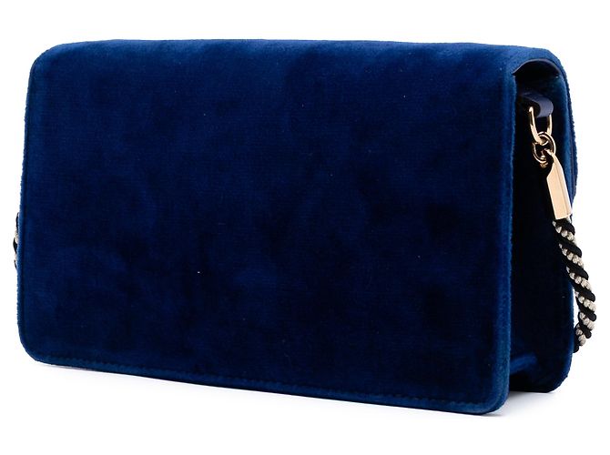 Borsa a tracolla Gucci Crystal G Velvet Broadway blu - vista 2