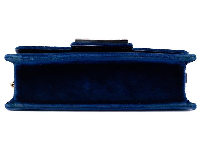 Borsa a tracolla Gucci Crystal G Velvet Broadway blu - vista 3