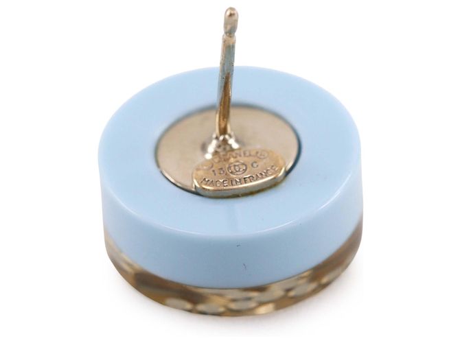 Orecchini a lobo a righe in resina e strass placcati oro Gold Chanel CC D'oro - vista 5