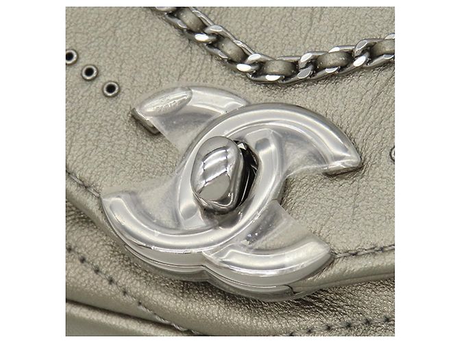 Borsa a tracolla a bustina Data Center Small Chevron Calfskin Embellished Silver Chanel Argento - vista 6