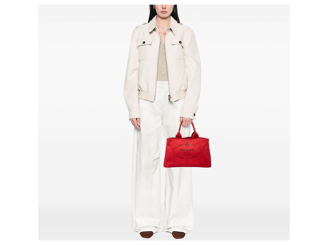 Tote Rote Prada Canvas Canapa Logo Satchel Tasche - Ansicht 6