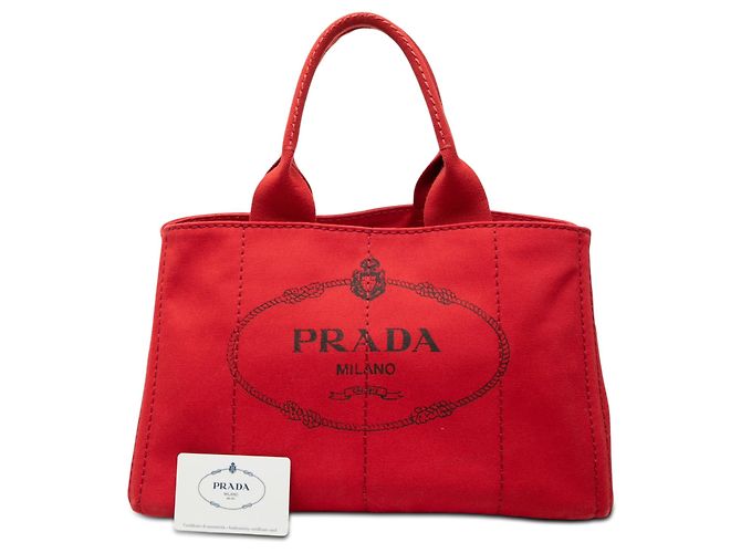 Tote Rote Prada Canvas Canapa Logo Satchel Tasche - Ansicht 7