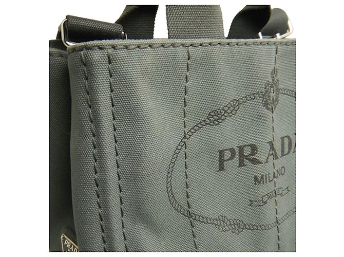 Tote Bolso Satchel Prada Small Canvas Canapa Logo Gris - vista 12