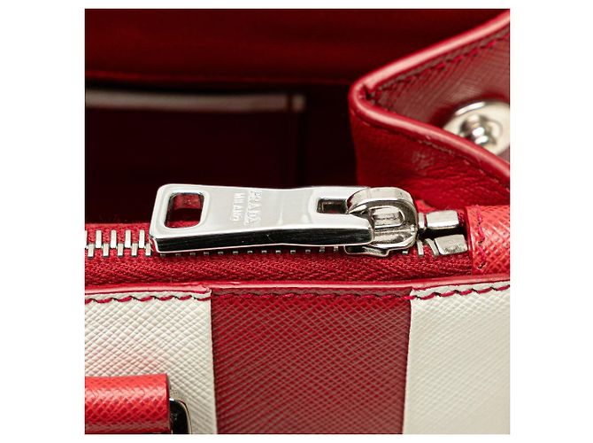 Borsa Prada Galleria Small Bicolor Saffiano Double Zip, Rossa Rosso - vista 7