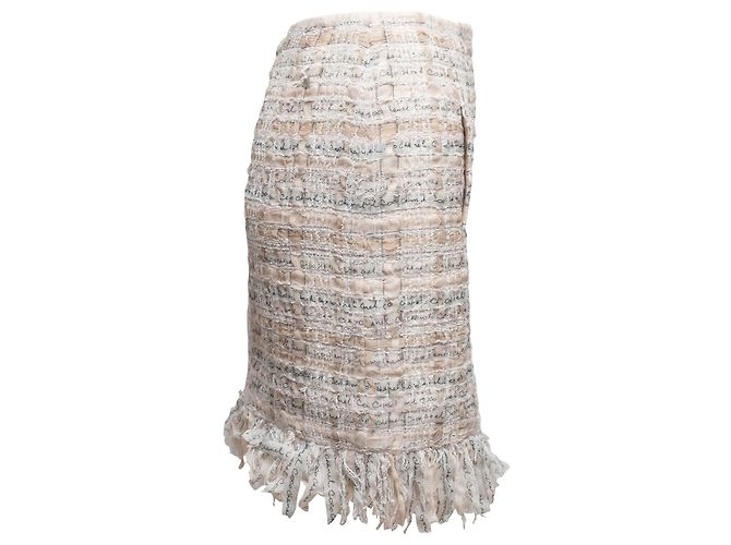 Falda de tweed a cuadros en mezcla de seda blanco y beige Chanel Talla FR 36 - vista 2