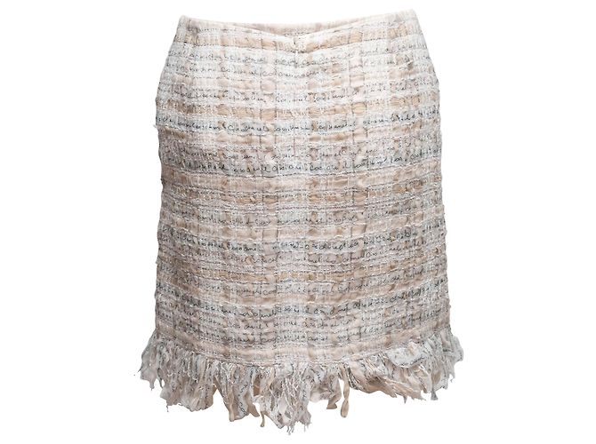 Falda de tweed a cuadros en mezcla de seda blanco y beige Chanel Talla FR 36 - vista 3