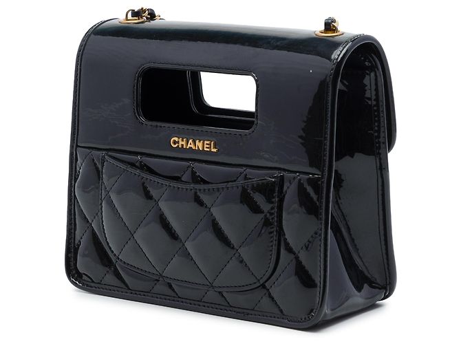 Borsa a patta Chanel Mini Quilted Patent Graphic Catch nera Nero - vista 2