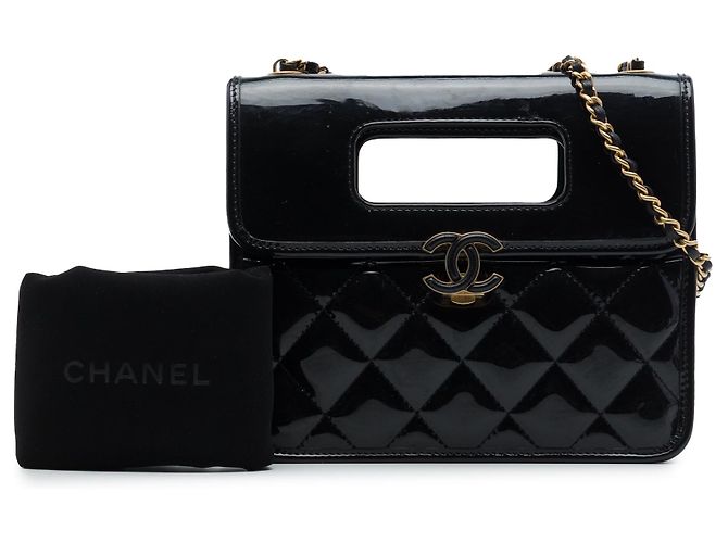Borsa a patta Chanel Mini Quilted Patent Graphic Catch nera Nero - vista 7