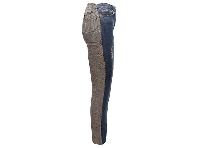 Dolce & Gabbana D&G Patchwork-Hose aus Medium Wash Denim & Glen Plaid Größe IT 42 Blau - Ansicht 2