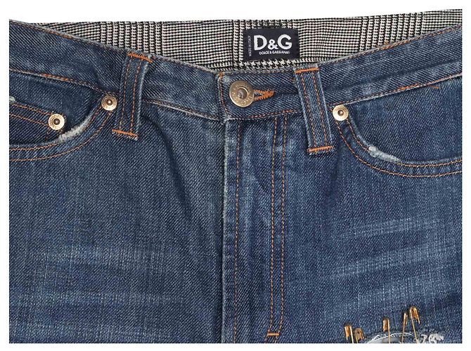 Dolce & Gabbana D&G Patchwork-Hose aus Medium Wash Denim & Glen Plaid Größe IT 42 Blau - Ansicht 6
