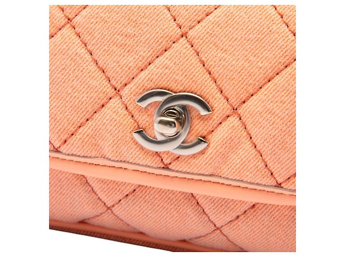 Borsa a tracolla Chanel Mini CC Quilted Denim Messenger Flap Arancione - vista 5