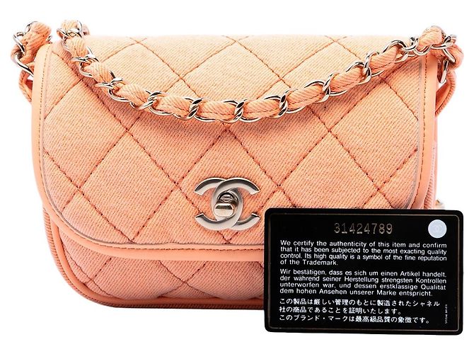 Borsa a tracolla Chanel Mini CC Quilted Denim Messenger Flap Arancione - vista 7