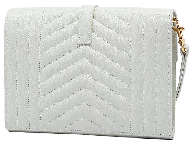 Clutch a Busta Saint Laurent Grain De Poudre Triquilt Monogram Bianca Bianco - vista 2