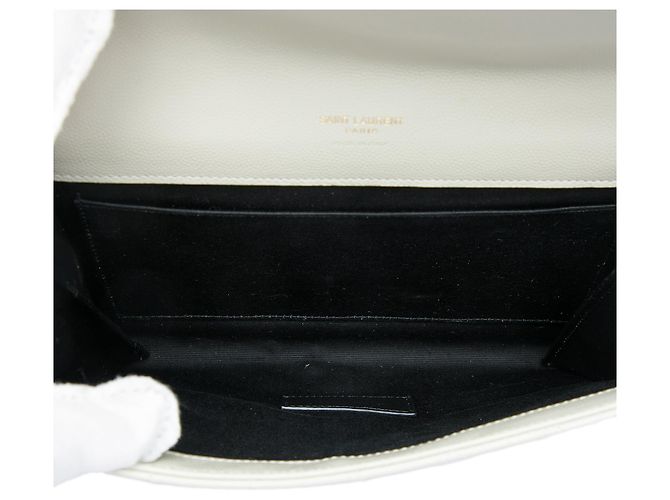 Clutch a Busta Saint Laurent Grain De Poudre Triquilt Monogram Bianca Bianco - vista 4