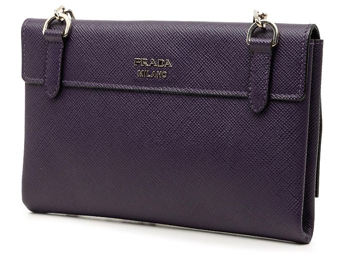 Purple Prada Saffiano Cuir Twist Lock Chain Flap Crossbody Bag - view 2
