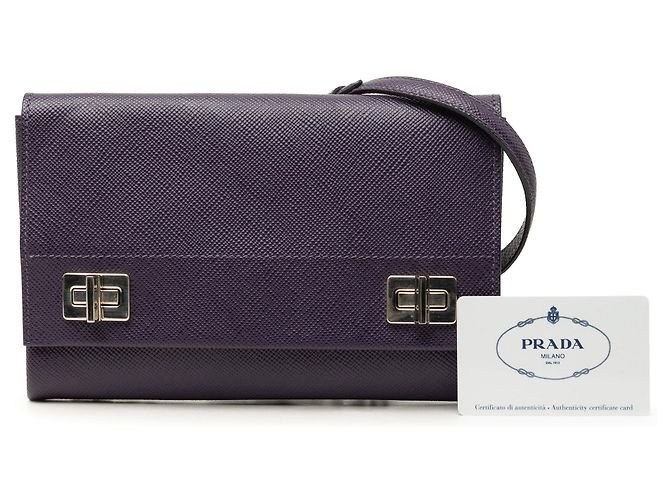 Purple Prada Saffiano Cuir Twist Lock Chain Flap Crossbody Bag - view 7