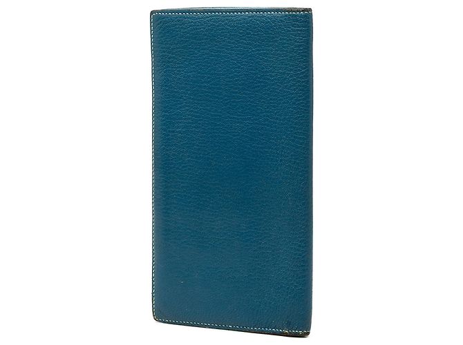 Cartera larga Evelyne Hermès en Chevre Mysore azul - vista 2