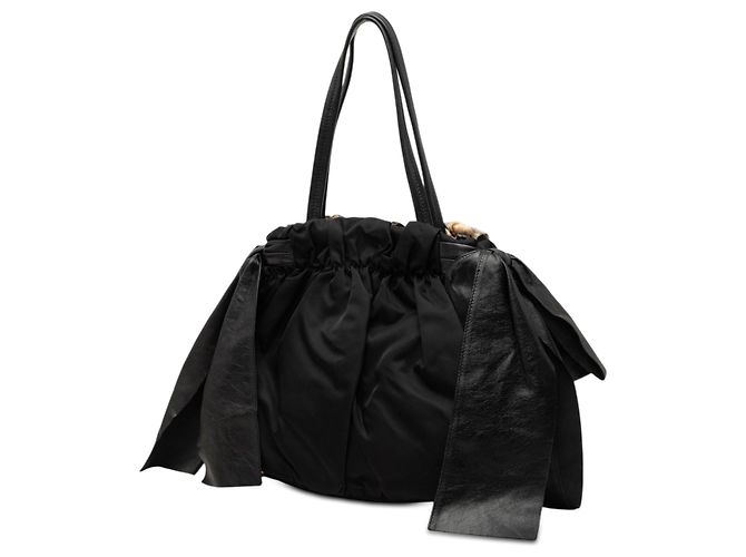 Bow Bolsa Satchel Prada Tessuto com estampa de Python e laço preta Preto - vista 2