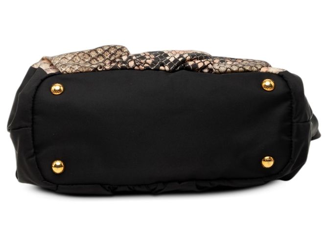 Bow Bolsa Satchel Prada Tessuto com estampa de Python e laço preta Preto - vista 3