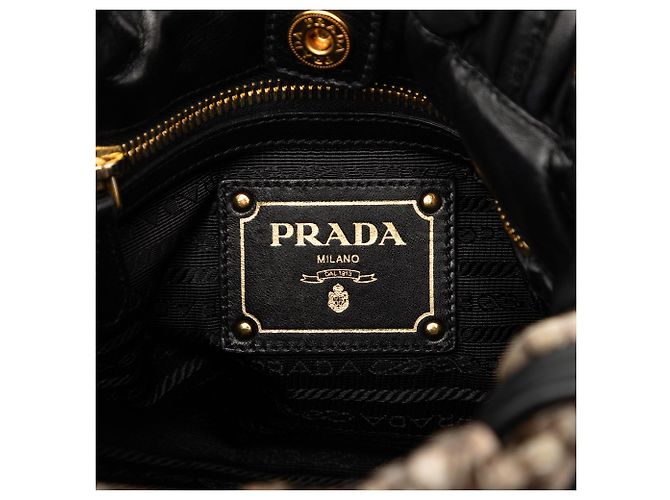 Bow Bolsa Satchel Prada Tessuto com estampa de Python e laço preta Preto - vista 5