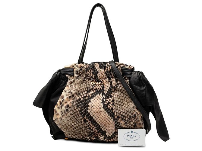 Bow Bolsa Satchel Prada Tessuto com estampa de Python e laço preta Preto - vista 7